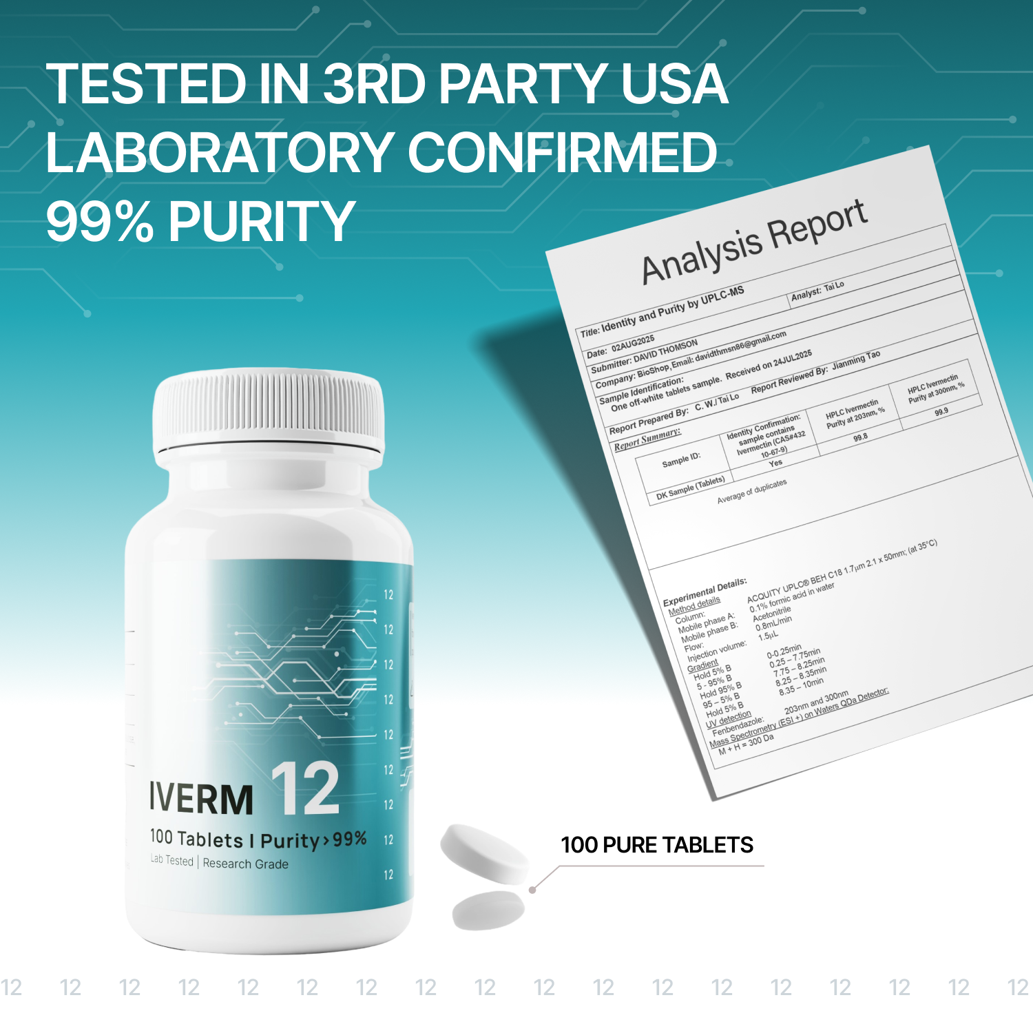 IVERM 12 mg – 100 Tablets | Lab Tested | Purity > 99 %